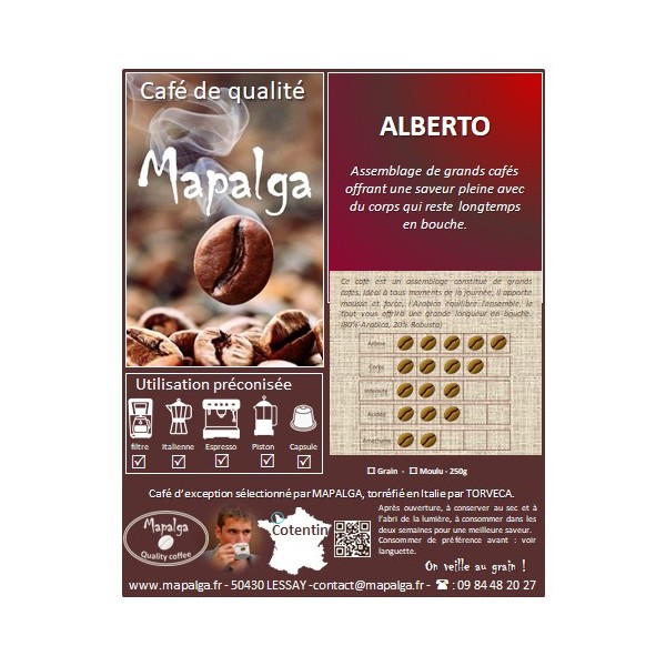 Café grain ALBERTO BIO - 1 Kg - MAPALGA - MAPALGA CAFES