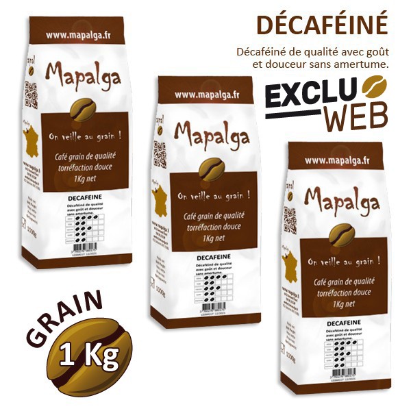 Pack x 3 Café grain DECAFEINE - 1 Kg - MAPALGA