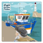 Plaque décorative Le Pêcheur à quai avant l'embarquement - CAFÉ DU VIEUX PÊCHEUR 19x19 cm