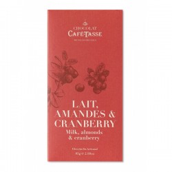 Tablette chocolat au lait amandes & cranberry 85g - CAFE-TASSE