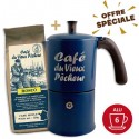 Lot cafetière Moka 6 Tasses CAFÉ DU VIEUX PÊCHEUR tous feux sauf induction - ANGELINA MADE IN ITALY + 250g café moulu BOSCO