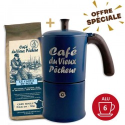 Cafetière italienne Moka Classique 3 Tasses CAFÉ DU VIEUX PÊCHEUR tous feux sauf induction - ANGELINA
