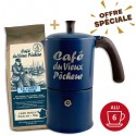 Lot cafetière Moka 6T CAFÉ DU VIEUX PÊCHEUR tous feux sauf induction - ANGELINA MADE IN ITALY + 250g café moulu LE CAOUA DU SOIR