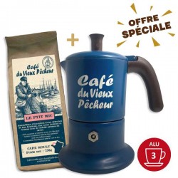 Lot cafetière Moka 3T CAFÉ DU VIEUX PÊCHEUR tous feux - ANGELINA MADE IN ITALY+ 250g café moulu LE PTIT MIC