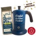 Lot cafetière italienne Moka 6 Tasses CAFÉ DU VIEUX PÊCHEUR tous feux - ANGELINA + 250g café moulu BOSCO