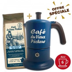 Cafetière italienne Moka Classique 3 Tasses CAFÉ DU VIEUX PÊCHEUR tous feux sauf induction - ANGELINA