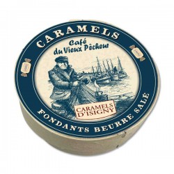 Boîte ronde bois Caramels fondants au beurre salé d'Isigny A.O.P. 75g - CAFÉ DU VIEUX PÊCHEUR