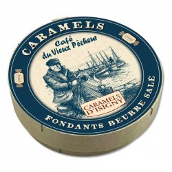 Boîte ronde bois Caramels fondants au beurre salé d'Isigny A.O.P. 150g - CAFÉ DU VIEUX PÊCHEUR