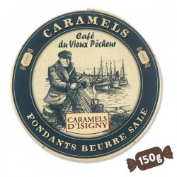 Boîte ronde bois Caramels fondants au beurre salé d'Isigny A.O.P. 75g - CAFÉ DU VIEUX PÊCHEUR