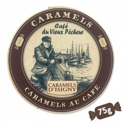 Boîte ronde bois Caramels au café 75g - CAFÉ DU VIEUX PÊCHEUR