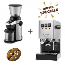 Offre spéciale machine à café expresso CLASSIC E24 INOX + moulin à café MD15 - GAGGIA + 1 Kg de café OFFERT