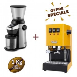 Offre spéciale machine à café expresso CLASSIC E24 Sunshine Yellow + moulin à café MD15 - GAGGIA + 1 Kg de café OFFERT