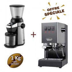 Offre spéciale machine à café expresso CLASSIC E24 Industrial Grey + moulin à café MD15 - GAGGIA + 1 Kg de café OFFERT