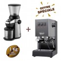 Offre spéciale machine à café expresso CLASSIC E24 Industrial Grey + moulin à café MD15 - GAGGIA + 1 Kg de café OFFERT